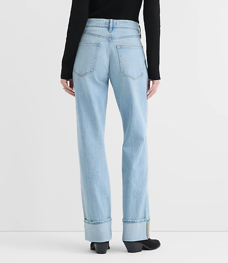 Rivete Petite Cuffed Mid Rise Relaxed Straight Jeans Light Wash