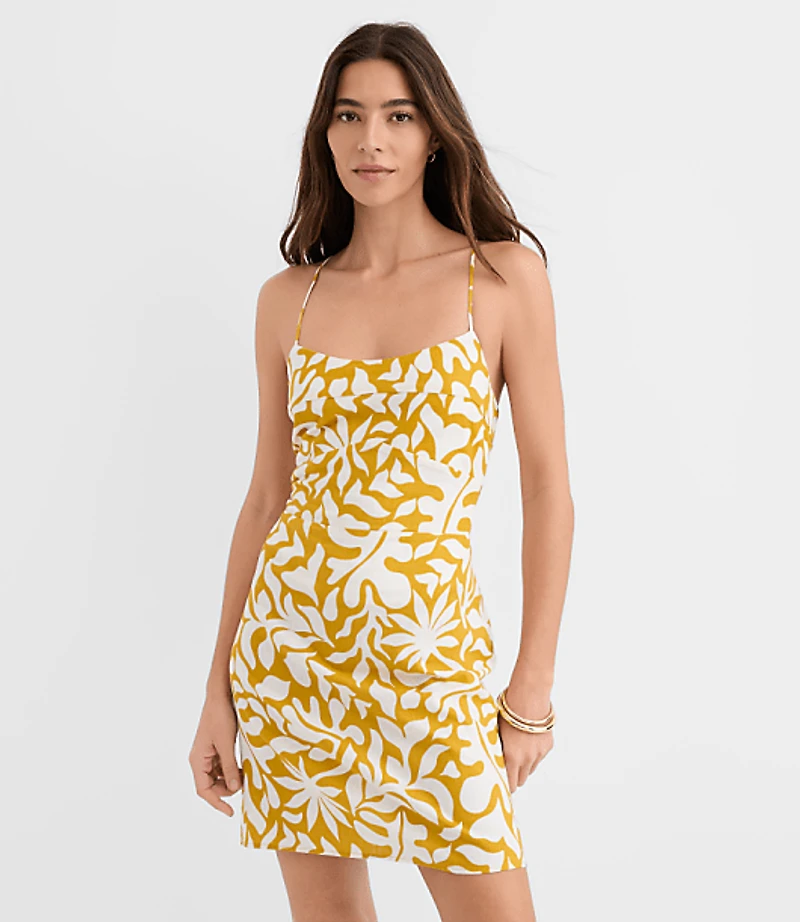 Petite LOFT Beach Palm Linen Cotton Strappy Back Mini Dress
