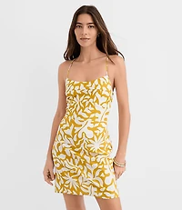Petite LOFT Beach Palm Linen Cotton Strappy Back Mini Dress
