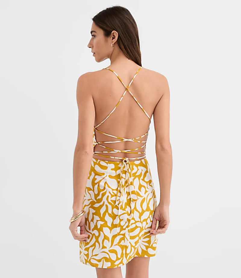 Petite LOFT Beach Palm Linen Cotton Strappy Back Mini Dress