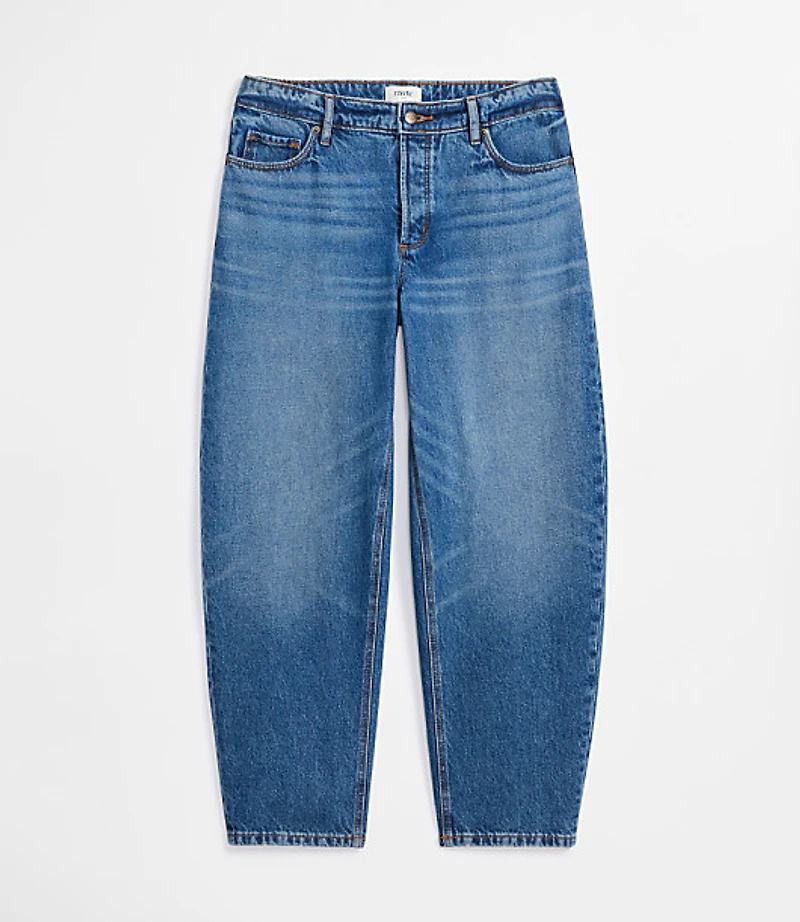 Rivete Petite Curvy Mid Rise Barrel Jeans Echo Wash