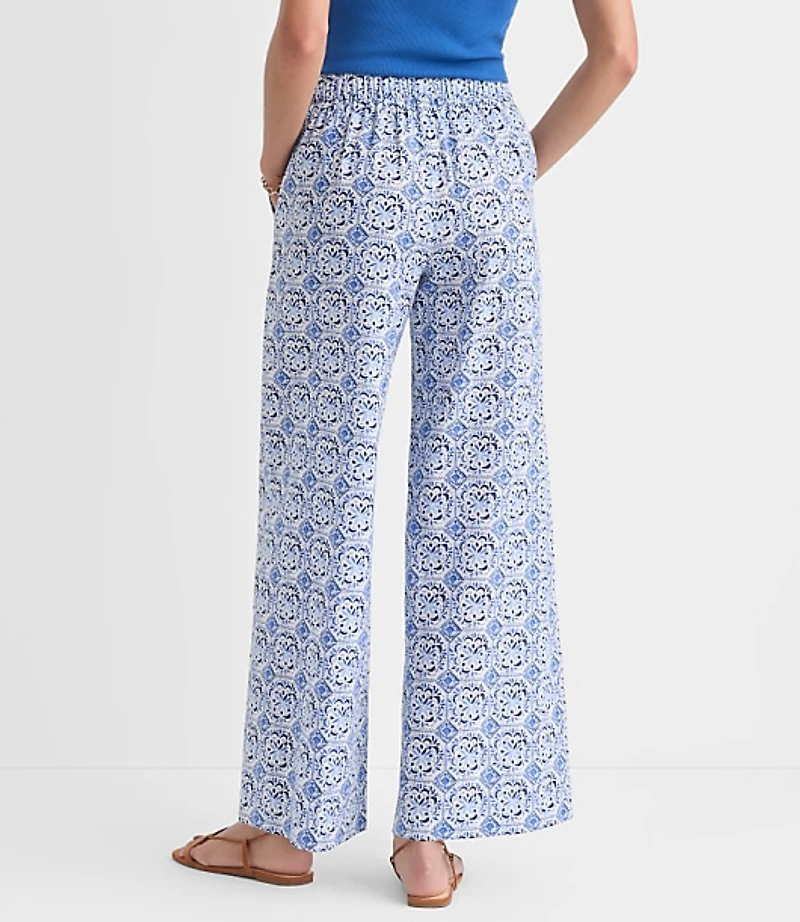 Pull On Wide Leg Pants Mosaic Linen Cotton