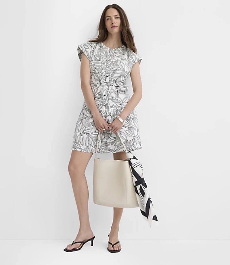 Leafed Linen Cotton Mini Pocket Shirtdress