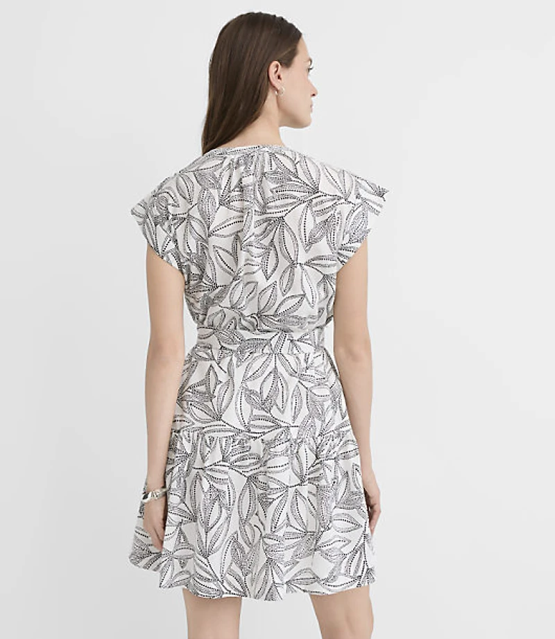 Leafed Linen Cotton Mini Pocket Shirtdress