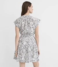 Leafed Linen Cotton Mini Pocket Shirtdress