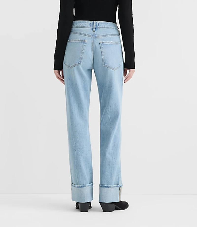 Rivete Tall Curvy Cuffed Mid Rise Relaxed Straight Jeans Light Wash