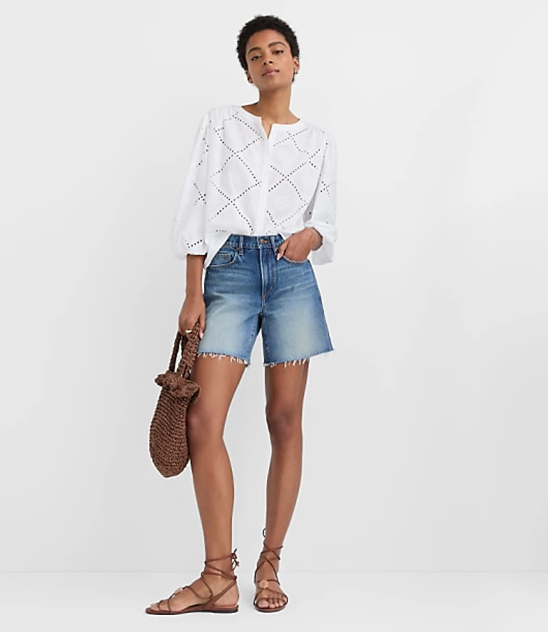 Sea Life Eyelet Balloon Sleeve Shirt