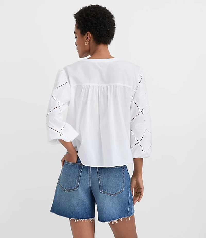 Sea Life Eyelet Balloon Sleeve Shirt