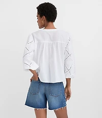 Sea Life Eyelet Balloon Sleeve Shirt