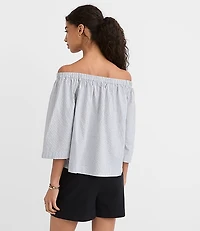 Striped Poplin Bow Off The Shoulder Top