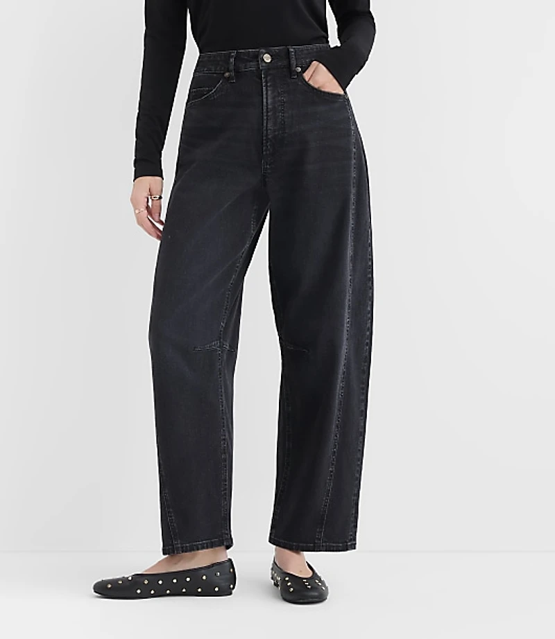 Rivete Petite Seamed High Rise Barrel Jeans in Noir Wash