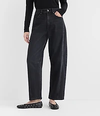 Rivete Petite Seamed High Rise Barrel Jeans in Noir Wash