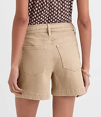 Tall Curvy Belted Denim Utility Shorts in Washed Neutral