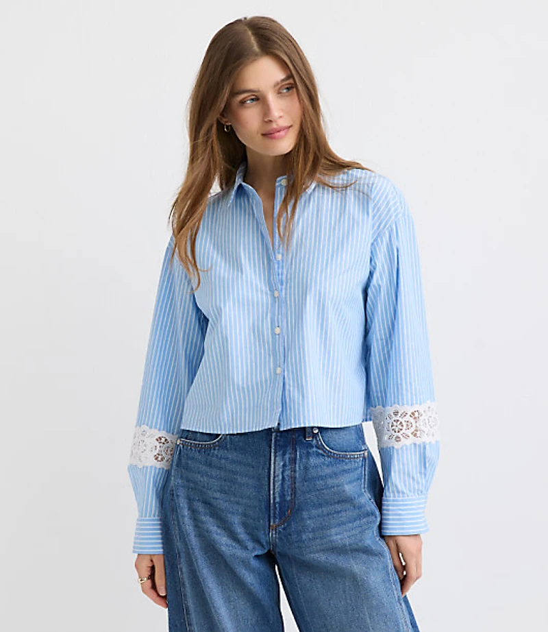 Petite Striped Poplin Everyday Abbreviated Shirt