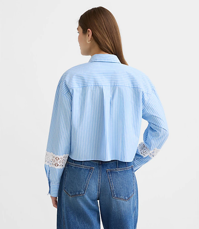 Petite Striped Poplin Everyday Abbreviated Shirt