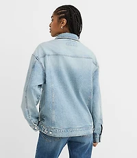Petite Oversized Denim Trucker Jacket Vintage Light Indigo Wash