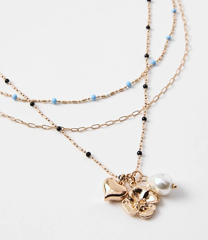 Pearlized Puffy Heart Layered Necklace Set