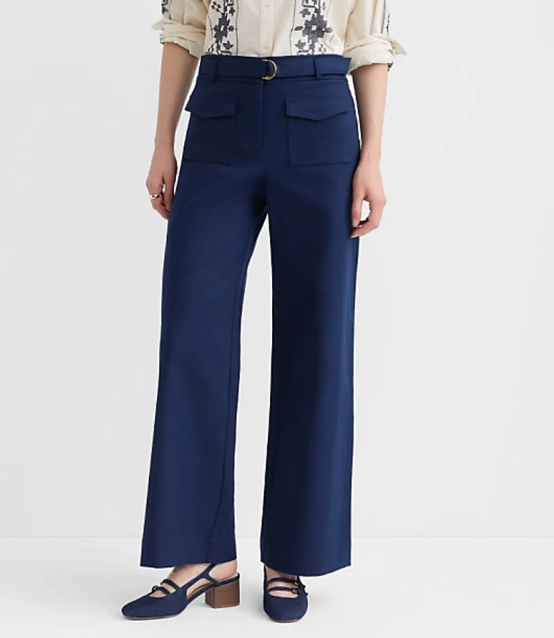 Petite Belted Palmer Wide Leg Pants Pique