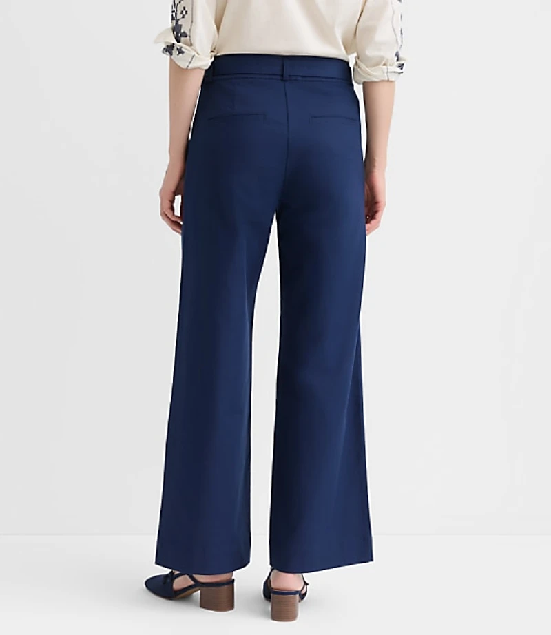 Petite Belted Palmer Wide Leg Pants Pique