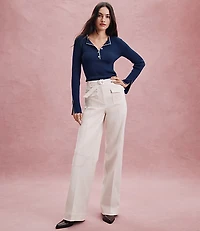Petite Belted Palmer Wide Leg Pants Pique