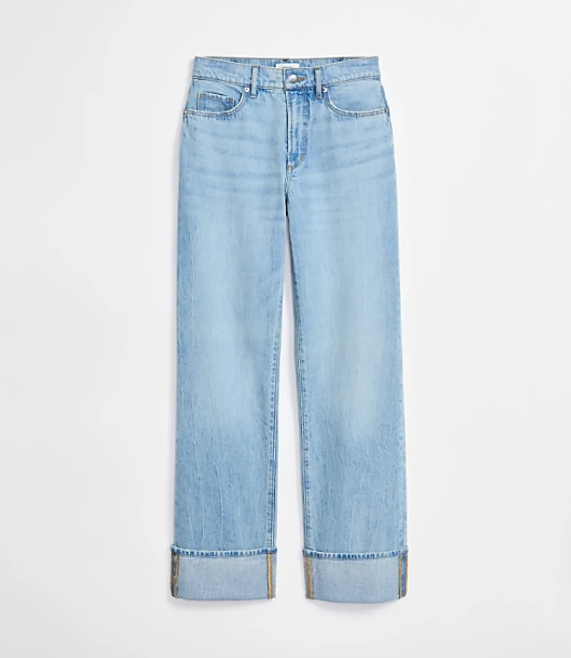 Rivete Tall Cuffed Mid Rise Relaxed Straight Jeans in Light Wash
