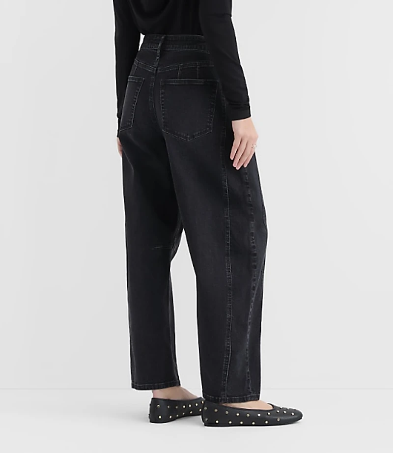 Rivete Petite Curvy Seamed High Rise Barrel Jeans in Noir Wash