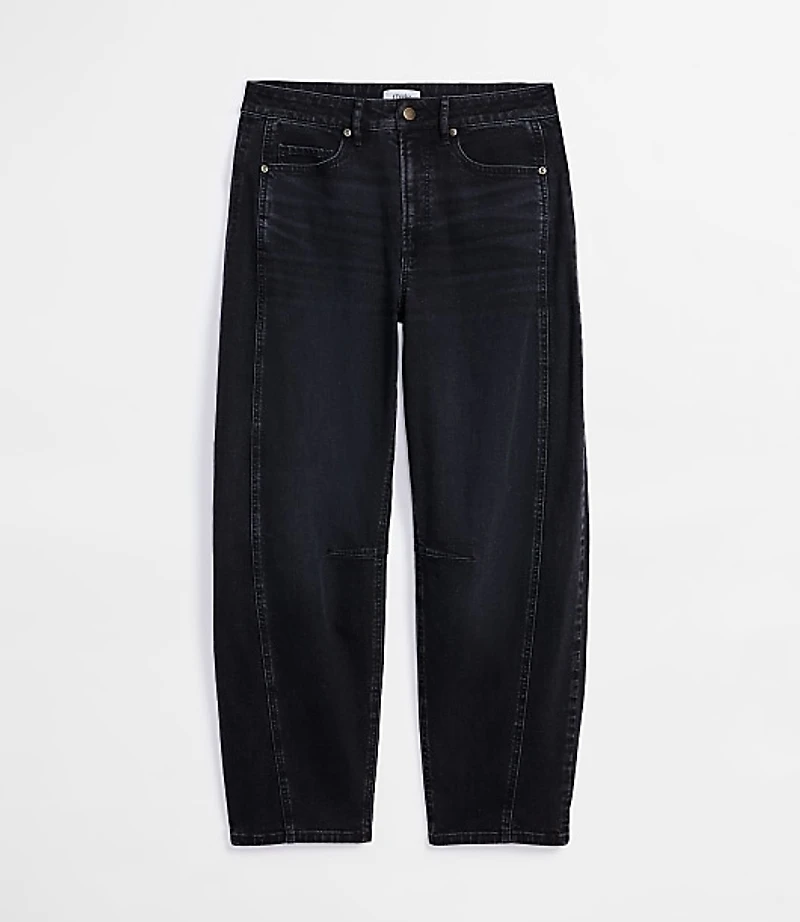 Rivete Petite Curvy Seamed High Rise Barrel Jeans in Noir Wash