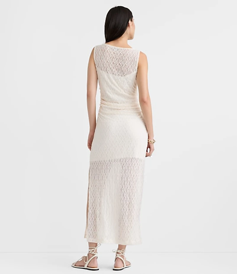 Lace Ruched Boatneck Midi Dress