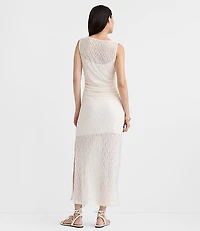Lace Ruched Boatneck Midi Dress
