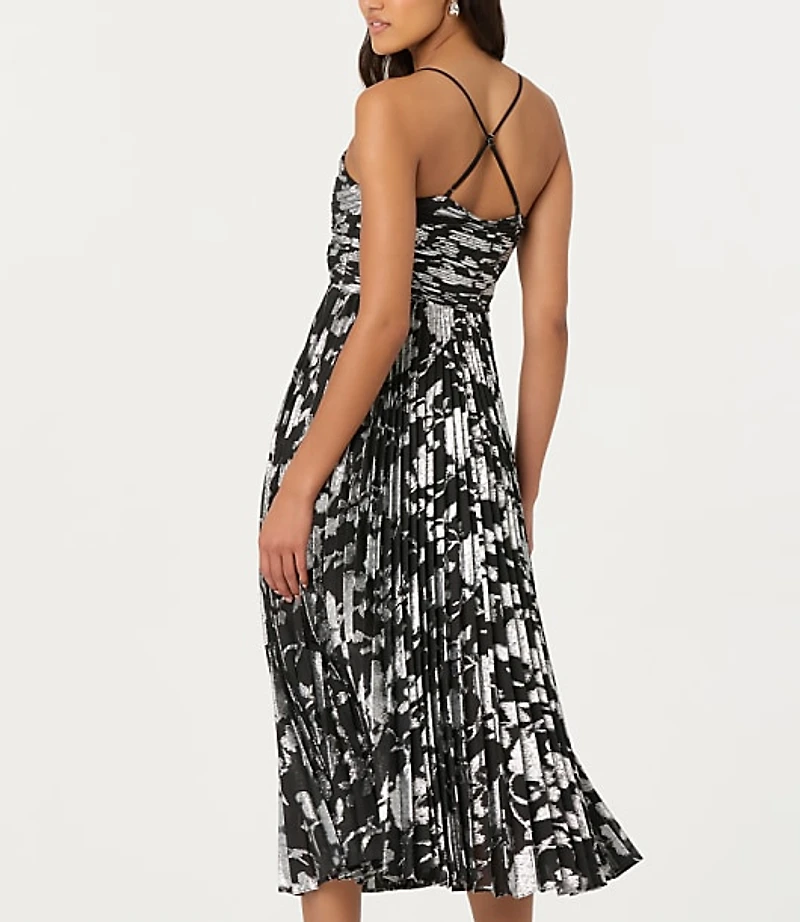 Astr The Label Saiorse Metallic Pleated Midi Dress