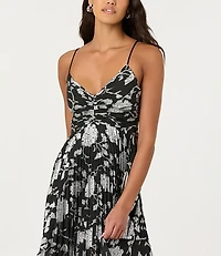 Astr The Label Saiorse Metallic Pleated Midi Dress