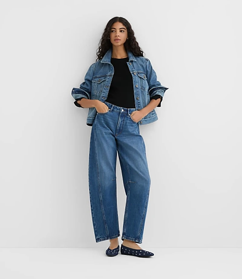 Rivete Petite Denim Trucker Jacket Vintage Mid Wash