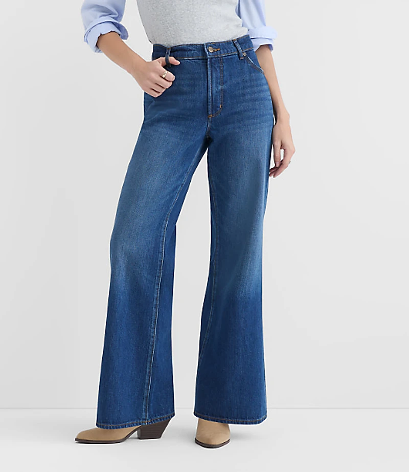 Rivete Tall Mid Rise Relaxed Flare Jeans Vintage Dark Wash