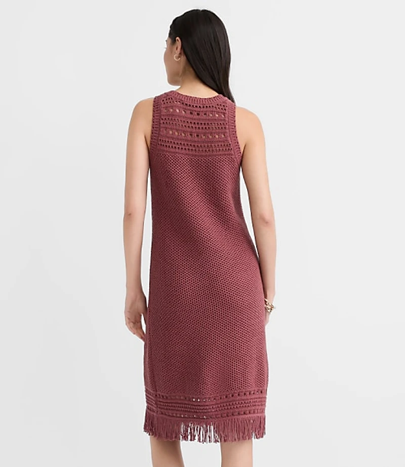 Fringe Pointelle Mini Sweater Dress