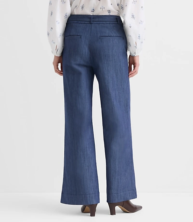 Curvy Belted Palmer Wide Leg Pants Refined Denim