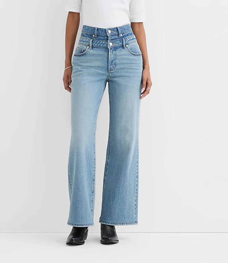 Rivete Tall Double Waisted High Rise Wide Leg Jeans Light Wash