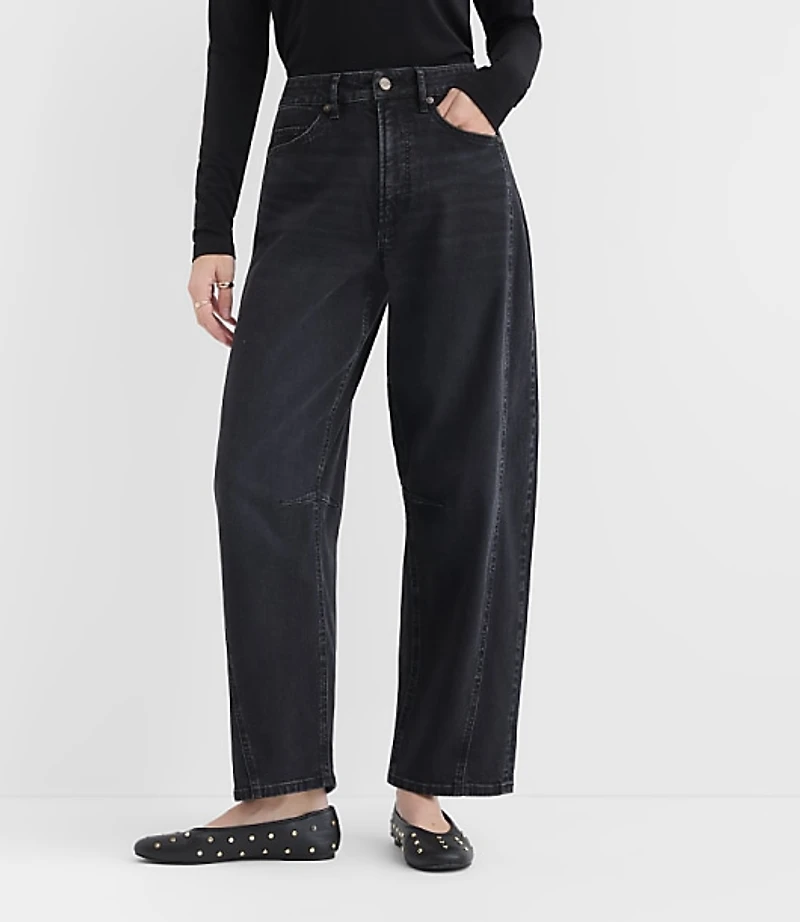 Rivete Tall Seamed High Rise Barrel Jeans in Noir Wash