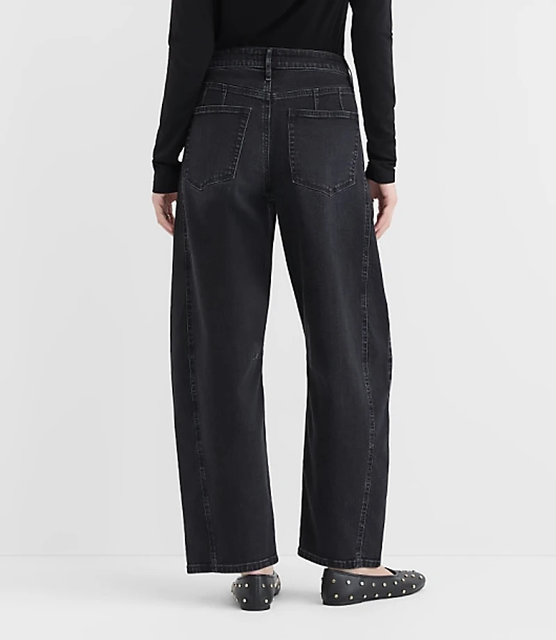 Rivete Tall Seamed High Rise Barrel Jeans in Noir Wash