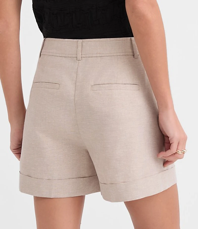 Petite Cuffed Shorts Shimmer Linen Cotton