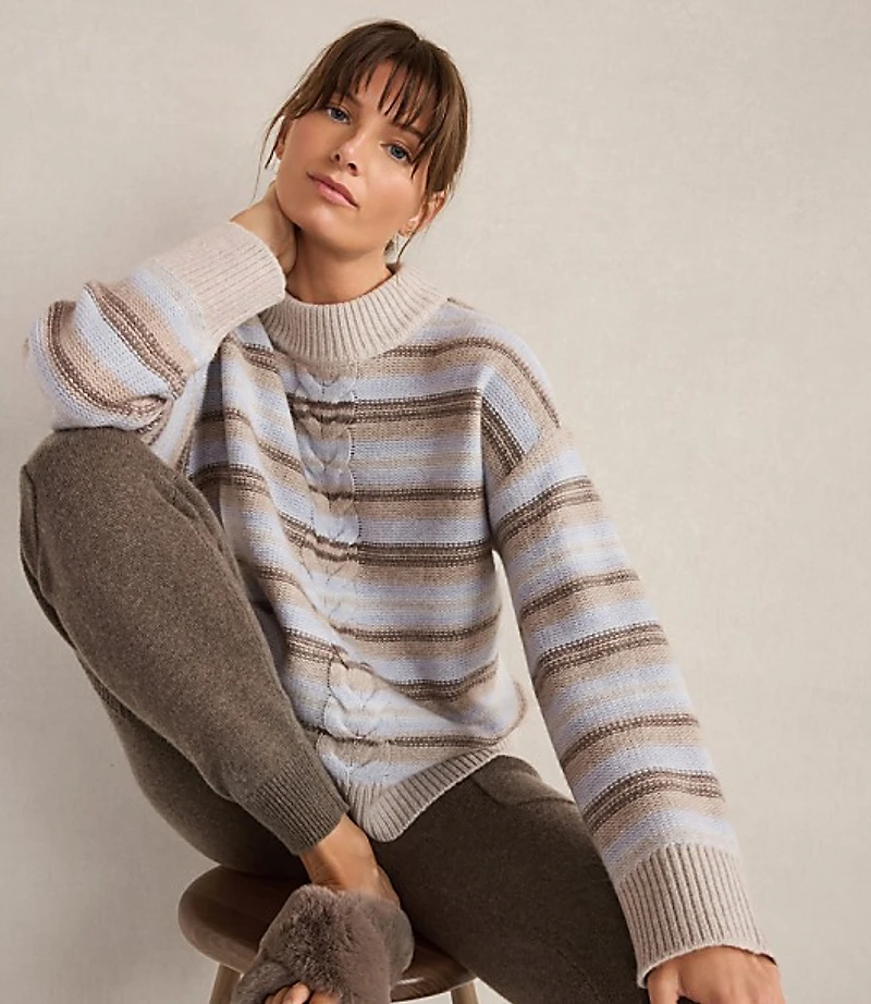 Haven Well Within Wool Blend Cable Stripe Crewneck Sweater