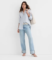 Petite Striped Linen Cotton Everyday Oversized Pocket Shirt