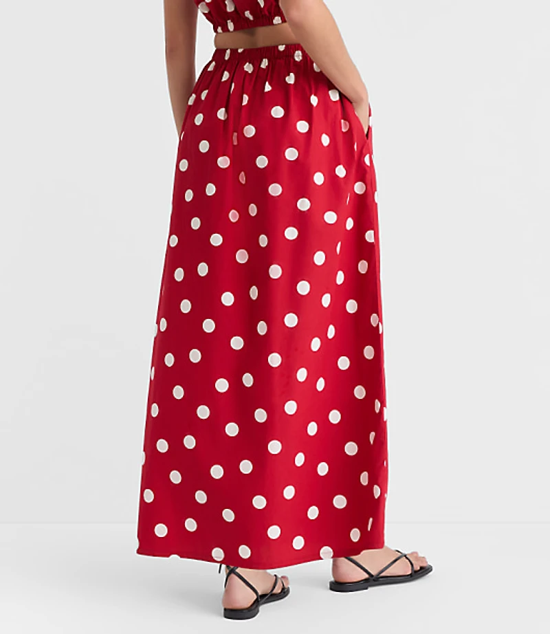 LOFT Beach Polka Dot Poplin Maxi Pocket Skirt