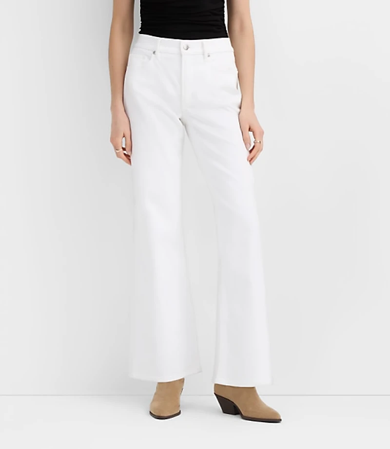 Rivete Mid Rise Wide Leg Jeans White