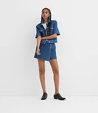 Rivete Short Sleeve Denim Jacket in Medium Stone Wash