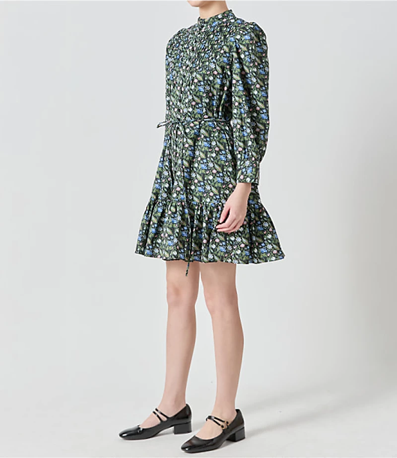 English Factory Floral Pintuck Button Mini Dress