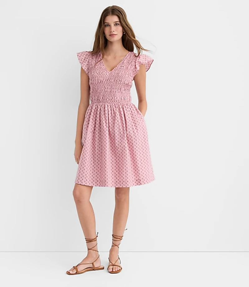 Petite Floral Smocked Flutter Mini Pocket Dress