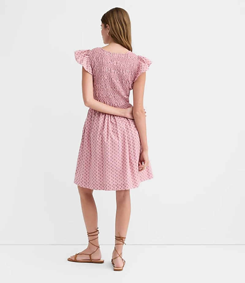 Petite Floral Smocked Flutter Mini Pocket Dress