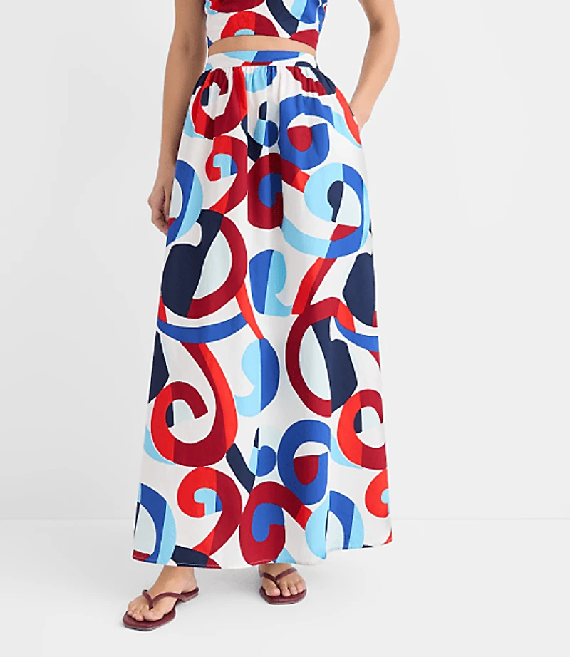 LOFT Beach Swirl Poplin Maxi Pocket Skirt