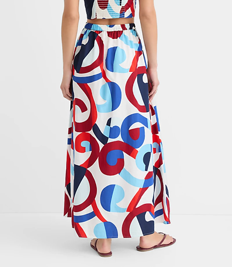 LOFT Beach Swirl Poplin Maxi Pocket Skirt