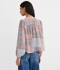 Patchwork Split Neck Blouse